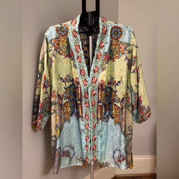 Johnny Was Silk Kimono Topper Jacket Reversible Multi Color Size 1X - Picture 7 of 15